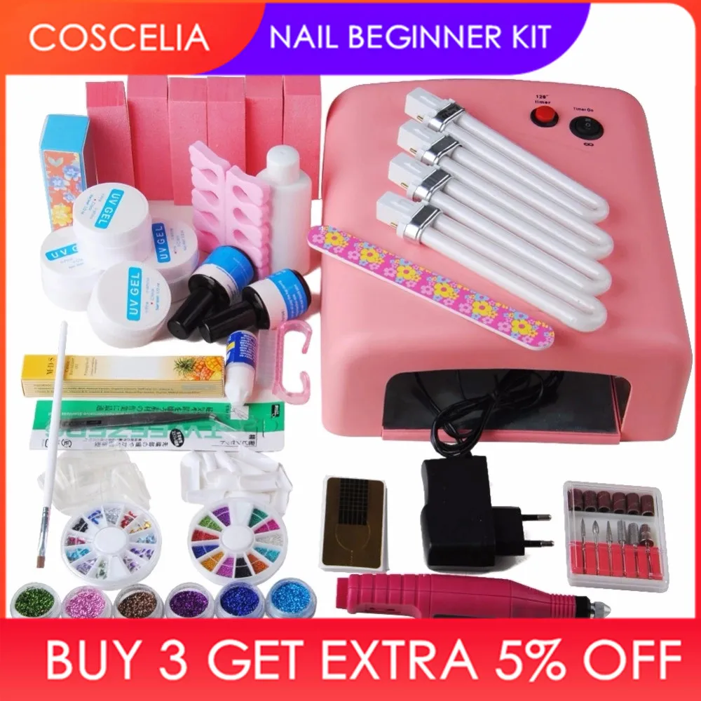 

Complete 36W Lamp UV Gel Dryer Electric Drill 6bits Power Drill Manicure Machine Rhinestones Nail Decor Varnish Kit
