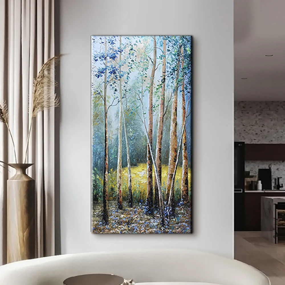 

Handmade Oil Painting On Canvas Birch Forest Abstract Landscape Painting Hand Painted Wall Art Pictures For Living Room Decor