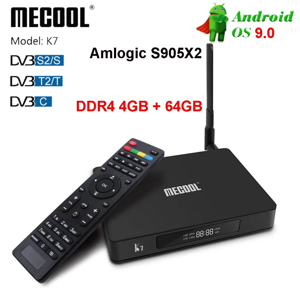 Приставка Смарт ТВ MECOOL K7 Android 9 0 Amlogic S905x2 2 4 ГГц стандарт Wi Fi LAN 10/100 Мбит Bluetooth 1 ГБ 64 DVB