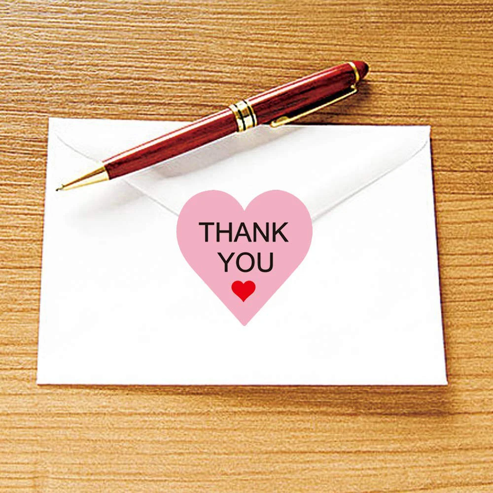 Розовое сердце спасибо самоклеящаяся наклейка 1,5 дюймов красивый конверт печать наклейка посылка милый подарок украшение этикетка 500 шт