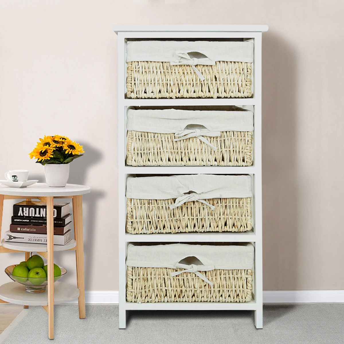 Panana Economic Storage Organizer Drawers with 4 Wicker Baskets Wooden Frame Entrance Changing Shoe Home Furniture Panana Economic Storage Organizer Drawers with 4 Wicker Baskets Wooden Frame Entrance Changing Shoe Home Furniture