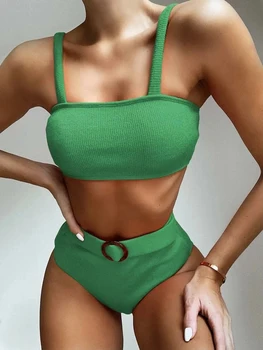 

Solid Color Smocked Bikini Set