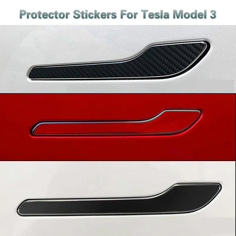 Anti-Scratch Exterior Handle Cover Trim Protector Sticker Decal Carbon Fiber Door Handle Wrap for Tesla Model 3 A Set of 4 Pieces