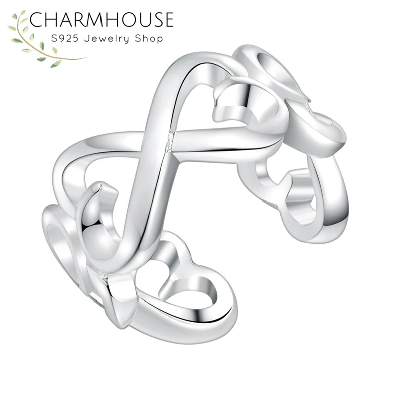 Charmhouse Стерлинговое 925 серебряных колец для женщин Мульти Сердце Открытое кольцо настраиваемое свадебное кольцо модные украшения Bague украшения anillo