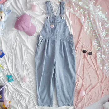 

Harajuku Striped Denim Jumpsuit Women Romper Teenage Girl Kawaii Loose Jeans Strap Long Pants Korean Cute Ladies Casual Overalls