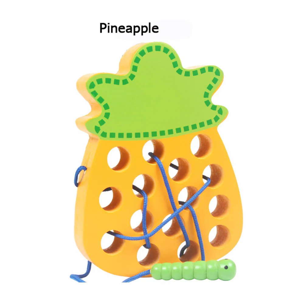 Червь едят яблоко игра дети Монтессори обучающая игрушка резьба деревянная форма раннего обучения познание интеллект детская математическая игрушка - Цвет: Pineapple