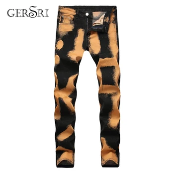 

Gersri Fashion Men Hip Hop Jeans Washed Gold Printed Jeans For Male Casual Straight Biker Pants Fashion Jeans Men Dropshipping