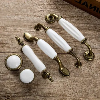 76mm 96mm 128mm Antique Furniture Handles Drawer Pulls Kitchen Cabinet Knobs and Handles White Ceramic Door Handles European