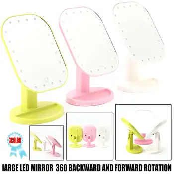 

360° Rotating Makeup Mirror With LED Cosmetic Mirror Touch Dimmer Switch Battery Operated Stand for Tabletop Bathroom Travel