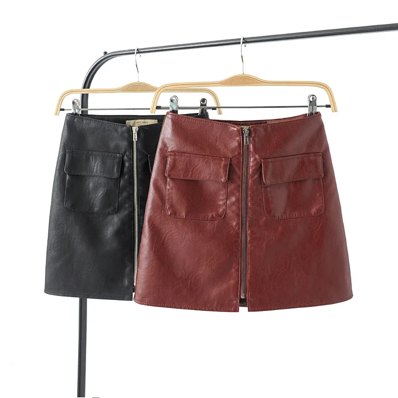 

High-waisted CHIC Skirt Spring Pu Small Leather Skirt Women's 2019 New Style Skirt Black And White with Pattern A- line Skirt Sp