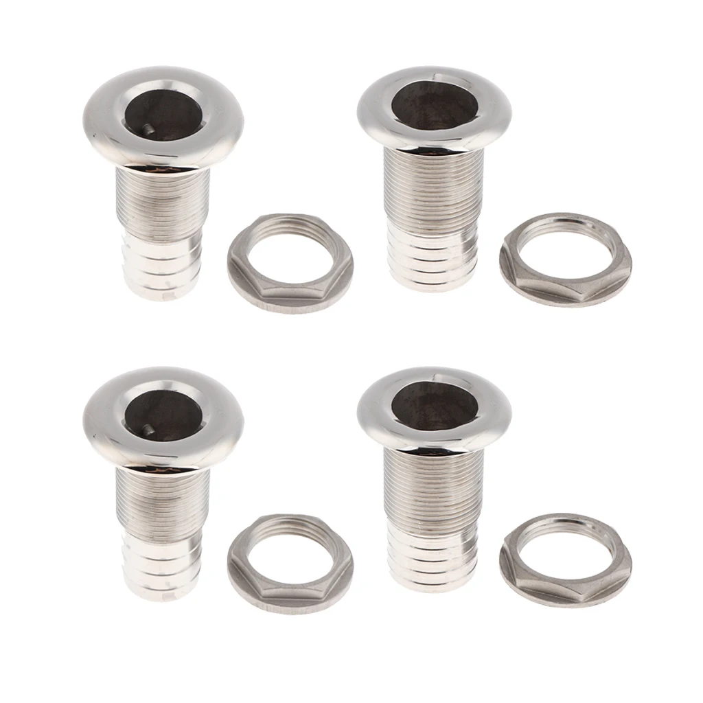 4Pcs Boat Thru Hull Fitting / Drain Hose Barb 316 Stainless Steel 25/32mm