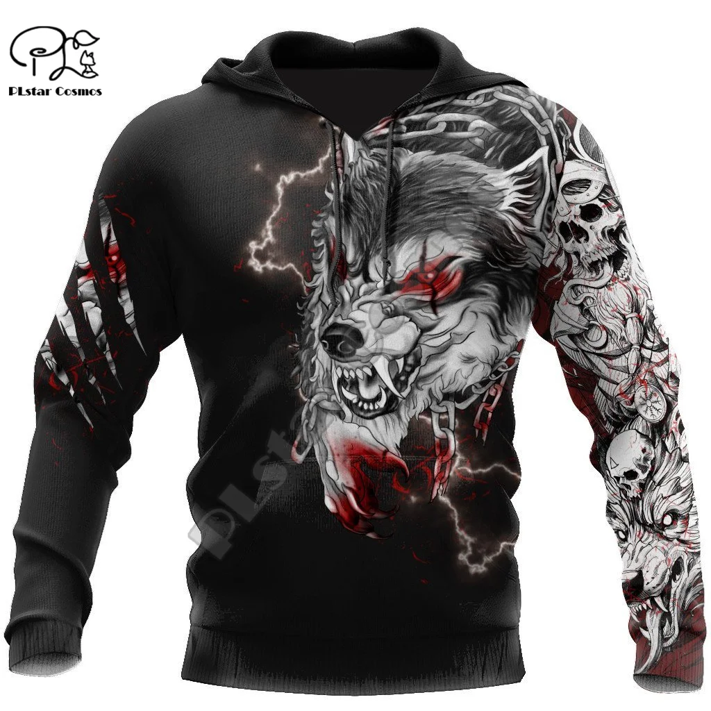 PLstar Cosmos Animal Wolf Hunting Fenrir Tattoo Tracksuit Pullover NewFashion 3DPrint Men/Women Casual Jackets Zipper Hoodies S3