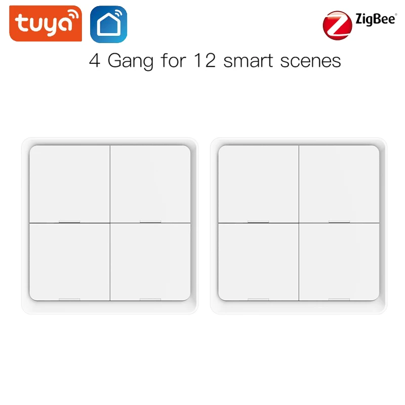 Tuya ZigBee Smart Switch 4 Gang 12 Scene Switches Push Button Controller Battery Powered Remote Control Work With Zigbee Gateway 