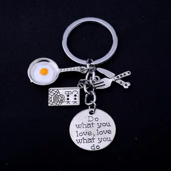 

12PC Chef Keychains Cook Book Egg Knife Fork Charm Pendant Key Rings Engraved Words Do What You Love Love What You Do Keyrings