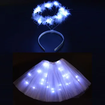 

Women Girls LED Party Light Wire Tutu with Glow Halo Ring headbands Angel Costume Stage Show Birthday Glow Skirt Baby Shower