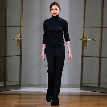 

New Fashion High Quality Spring Autumn Party Work Turtleneck Knitted Sweater Top Pencil Trousers Vintage Elegant Women'S Sets
