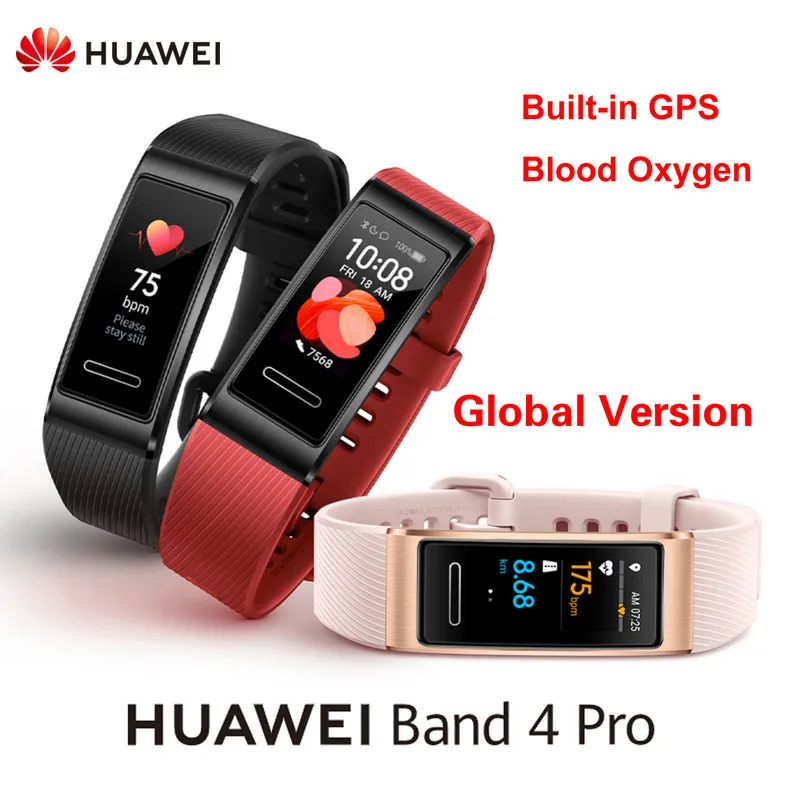 

Global version Huawei Band 4 Pro Smart Band Blood Oxygen 0.95'' AMOLED Full Color Screen Heart Rate Tracker GPS Sleep
