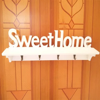 

Modern Wall Shelf Wood Hanging Key Storage Holder SWEET HOME Letter Decorative Shelve Home Door Decoration White