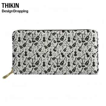 

THIKIN Women's PU Wallets Purses Black&white Guitar Music Pattern Girl Long Wallet Zipper Female Fashion Coin Pocket Moneybag