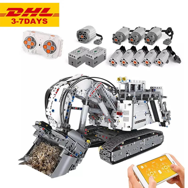 DHL Technic Toys Liebherred экскаватор R9800 Mk II автомобильный двигатель мощность автокран строительные блоки кирпичи совместимы 42100