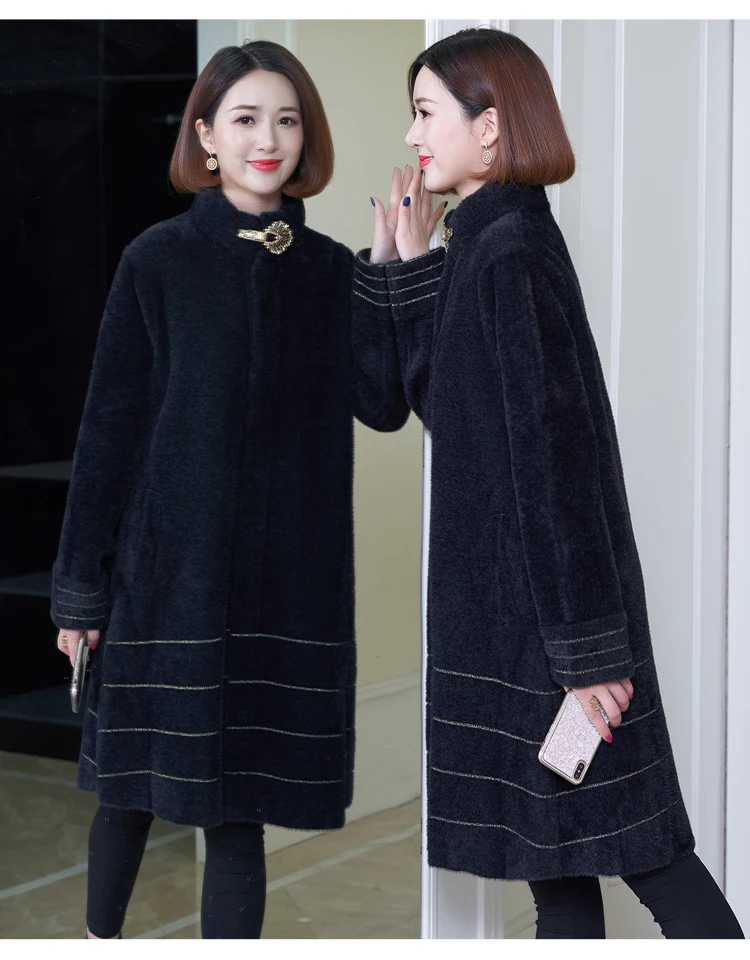 Imitation mink,mid aged old women's clothing, new autumn and winter coat, warm coat, slim stripe Overcoat
