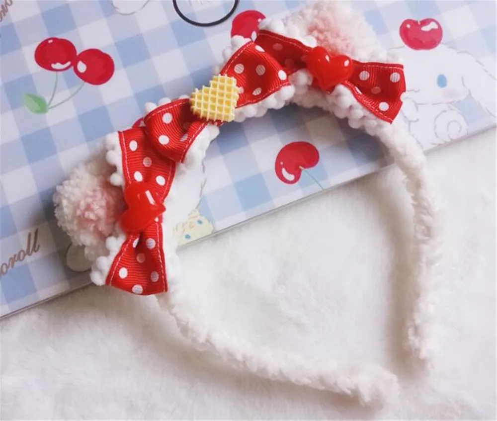 Плюшевая повязка на голову с бантом и изображением десертного