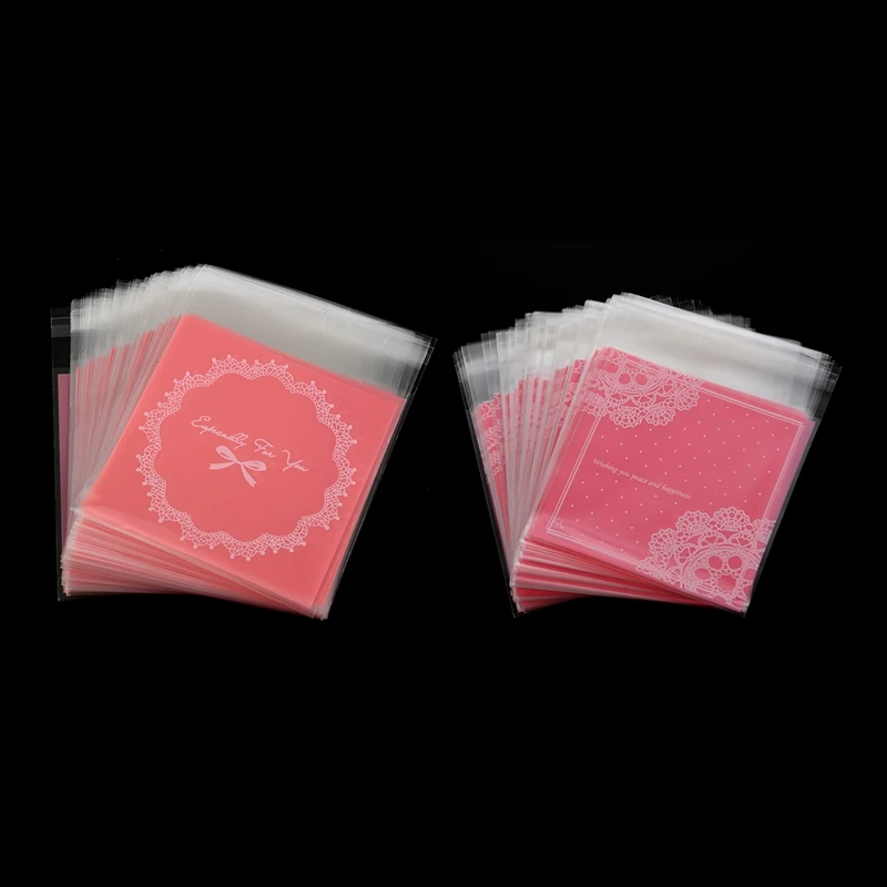200 PCS Bowknot OPP Self Adhesive Cookie Bakery Candy Biscuit Roasting Treat Plastic Bag (Purple/Light Pink)10x10cm