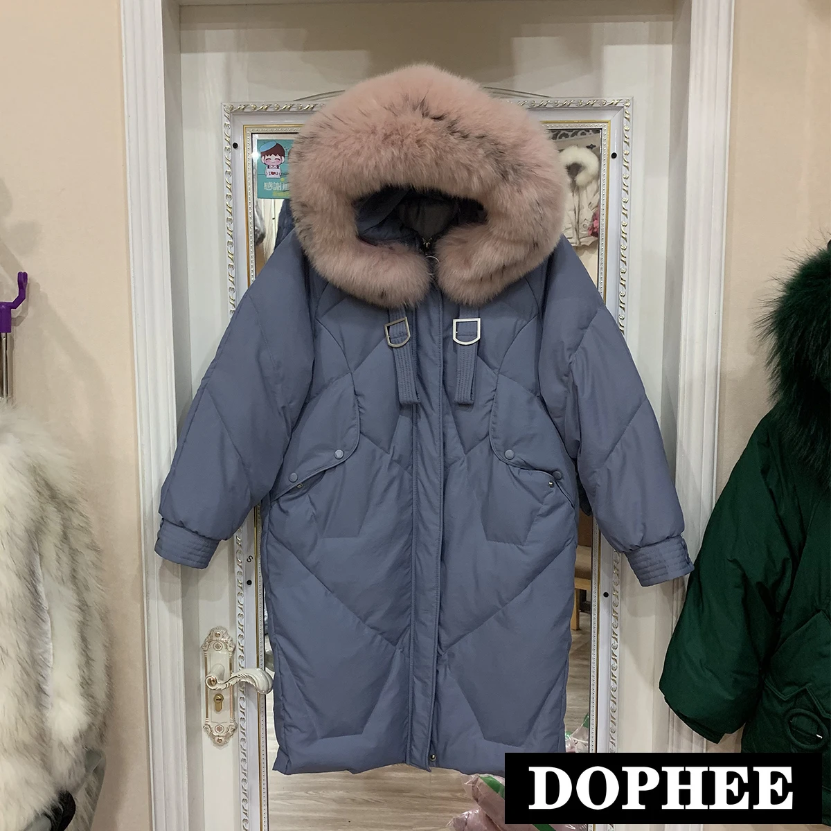 

New Winter Clothes Large Fur Collar Loose Down Jacket Women Midi-long Parka Coat Female Pure Color Oversize Hooded Padded Jacket