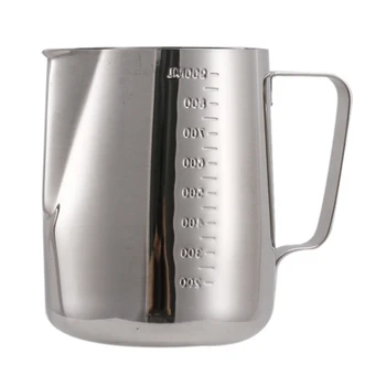 

304 Stainless Steel Pull Cups Inside and Outside Scale Fancy Coffee Pointed Mouth Pull Cylinder Milk Foam Cup 1000Ml