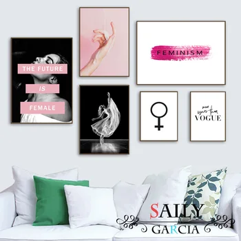 

Modern Canvas Art Vogue Girl Hand Painting Feminism Planet Symbol Wall Art Picture Nordic Posters And Prints For Living Room