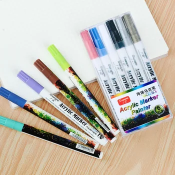 

6Pcs 0.7mm Acrylic Paint Marker pen Art Marker Pen for Ceramic Rock Glass Porcelain Mug Wood Fabric Canvas Painting