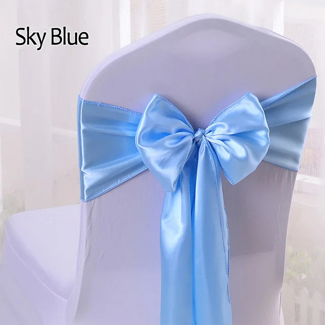 1pc Satin Chair Sash Bow Ties Bands For Hotel Banquet Wedding Party Decoration Red/Blue/Yellow Multi Color 16*275cm Sky Blue