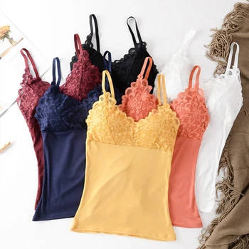 

Lace Cotton Vest Top Women lingerie Pad Sleeveless Straps Summer Print Tube Tank Tops One-piece Female Camisoles Underwear
