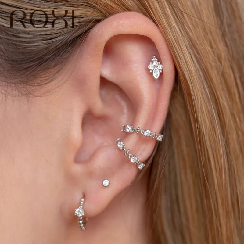 ROXI 925 пробы серебряные серьги-гвоздики в виде собачьей лапы для женщин, серьги для пирсинга, серьги с кубическим цирконием, корейские серьги