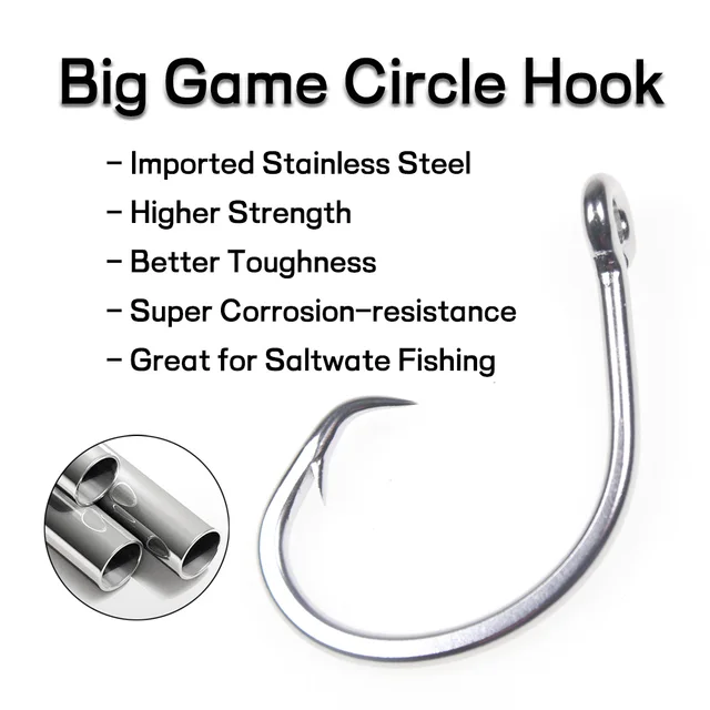 FishTrip Inline Circle Hooks 3X Strong Heavy Wire Saltwater Hook Live Bait  for Tarpon, for Marlin