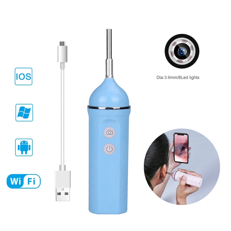 

Dodosee 3.9MM Wifi Ear Endoscope 1080P Ear Scope Camera USB Ear Cleaning Tool with 6 LEDs for iPhone Android PC