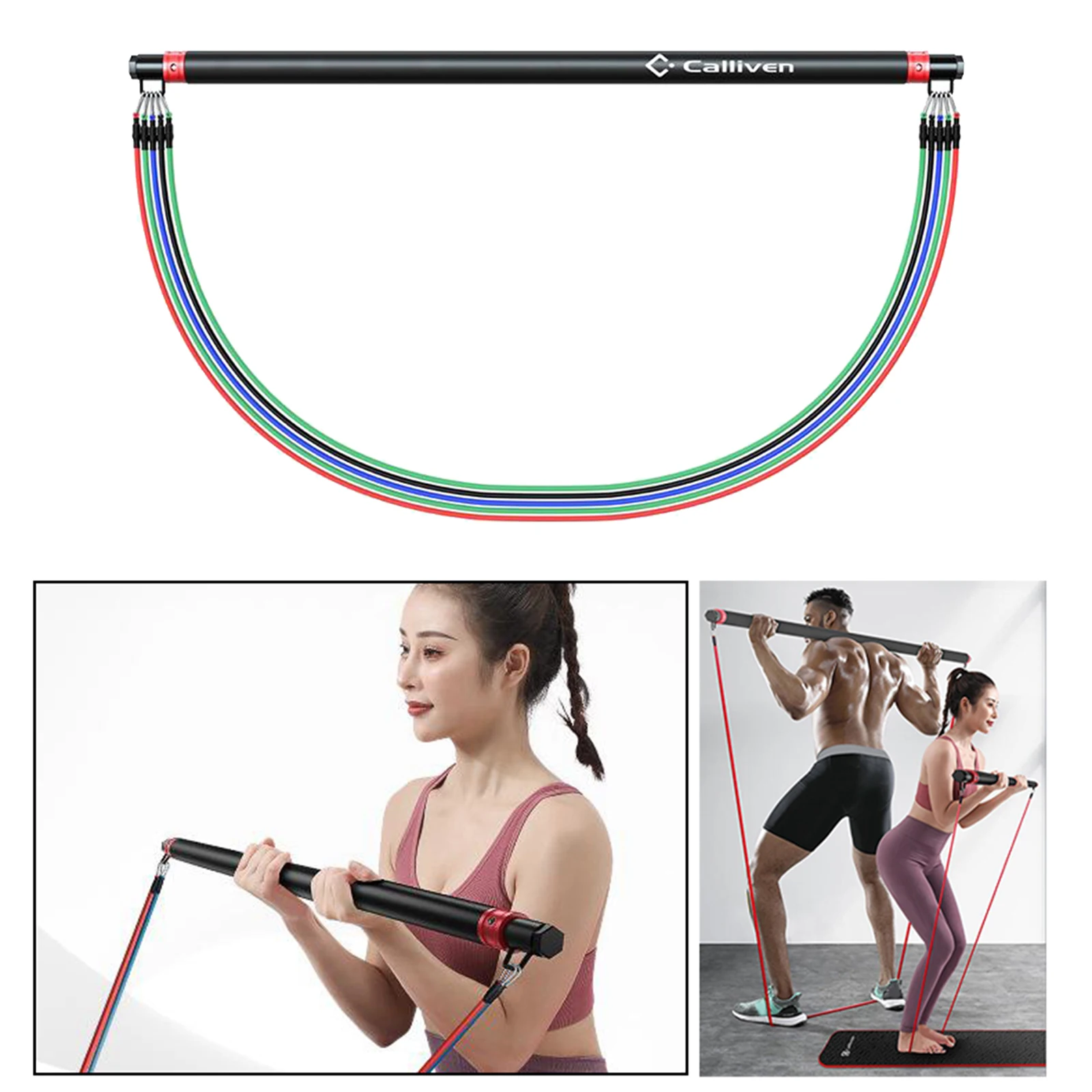 Pilates Bar Kit Portable Folding Resistance Bands Workout Abs Butt Toner