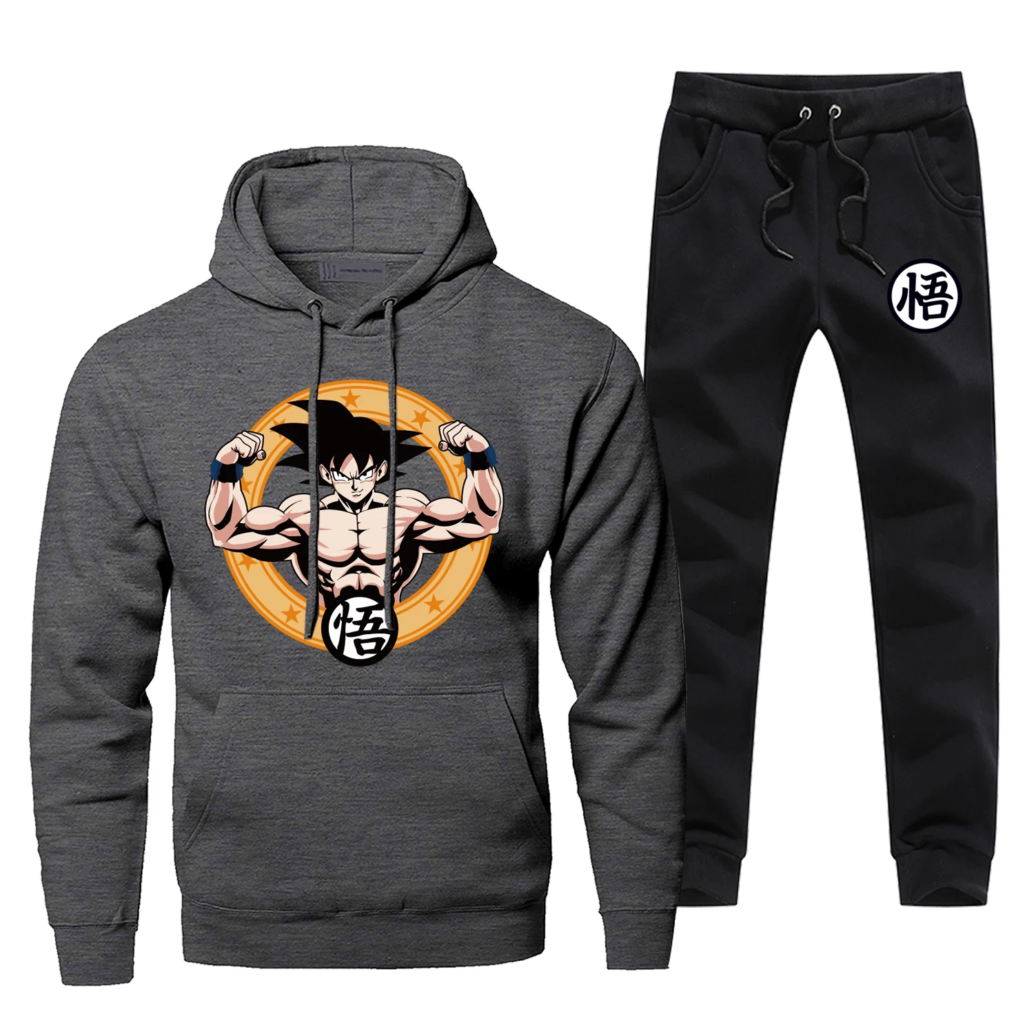 Dark Gray Японский аниме принт Dragon Ball Z полный мужской спортивный костюм Harajuku модная спортивная одежда повседневный комплект из 2 предметов спортивный костюм уличная одежда - Цвет: Dark Gray