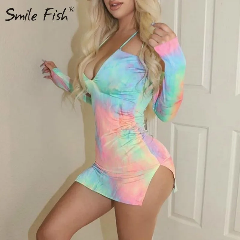 

Multicolor Women Autumn Dresses Backless Spaghetti Strap Split Mini Sexy Dress Skinny Bodycon Party Club Dress Lady Mujer GV821