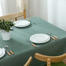 Однотонная скатерть из хлопка и льна для обеденного стола синего/зеленого/Изумрудного/серого цвета, скатерть для журнального столика
