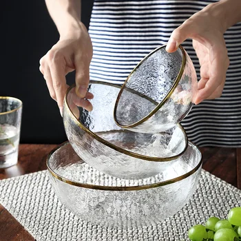 

Gold Rim dinnerware Glass bowls for rice / salad/noodles