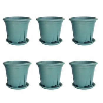 

6Pcs Flower Breathable Slotted Plastic Pot Drainage Plant Pot Mesh Garden Container Without Tray Grow Box For Garden-Green Round