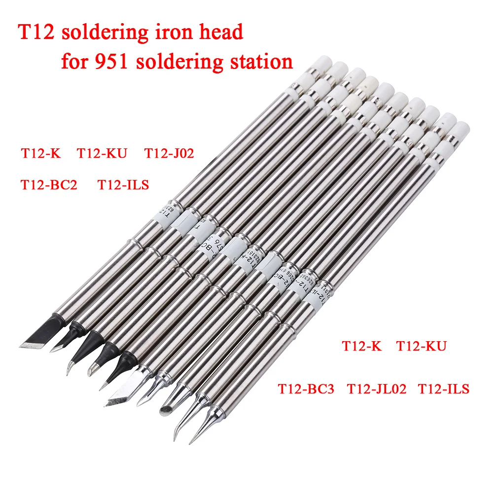 

10pcs T12 Series Electric Soldering Iron Tips Set with Heating Core Solder Station Tip Welding Replace Bit For HAKKO FX951 FX952