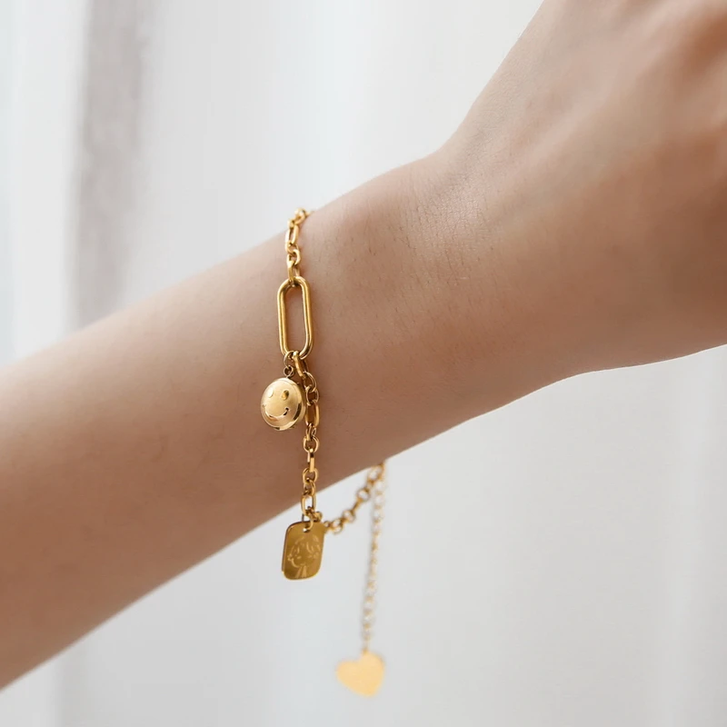 YUN RUO индивидуальный Модный позолоченный браслет с улыбающимся лицом 18 карат