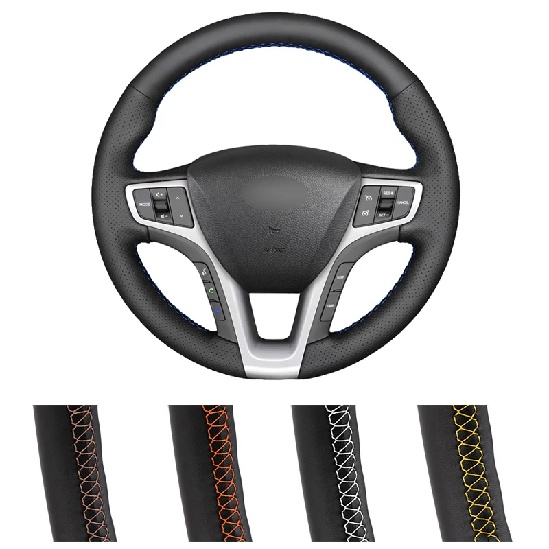 DIY Car Steering Wheel Cover For Hyundai I40 2011-Black Leather Steering Wrap steering wheel cover
