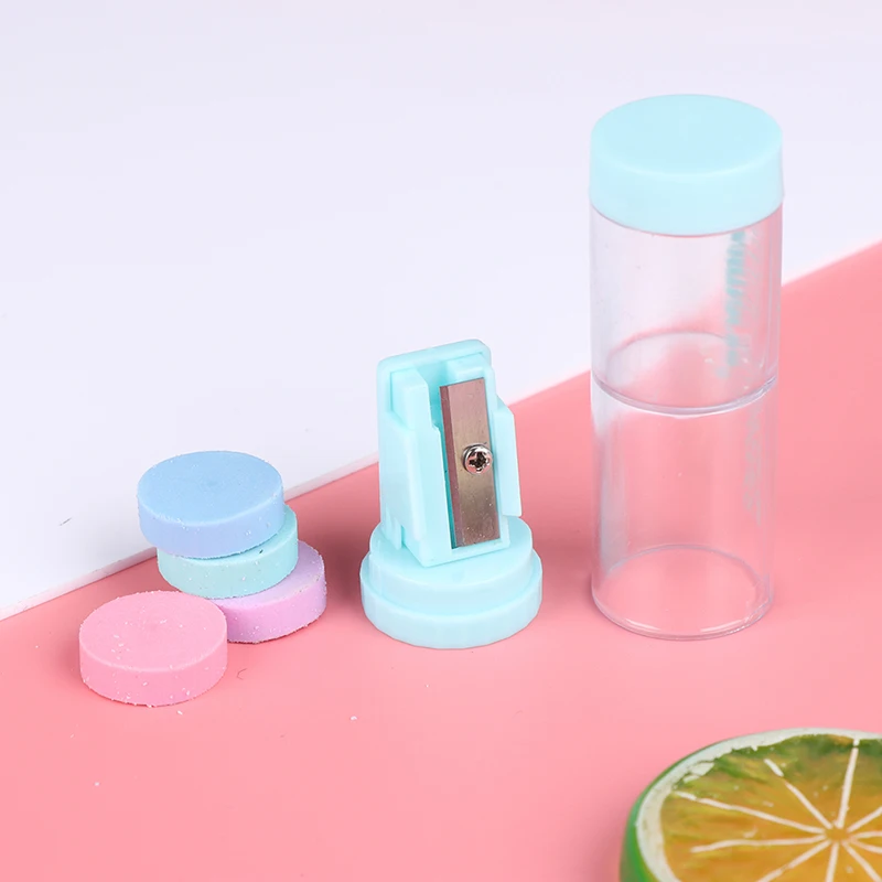 Pencil Sharpener With Erasers School Office Supplies Stationery Candy Color Easy-to-Use Stainery