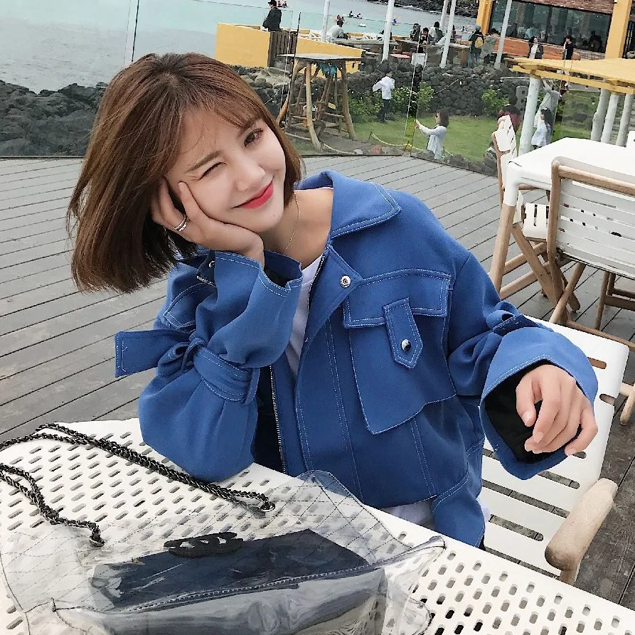 

Photo Shoot Crisp Textured CHIC Open Wire Stereo Pocket Fold-down Collar Jacket Women's Irregular Hem Bell Sleeve Cropped Jacket