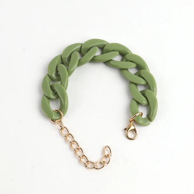 FishSheep Colorful Acrylic Thick Chain Bracelets For Men Women Bohemian Multi color Resin Chain Bracelets & Bangles 2021 Jewelry army green