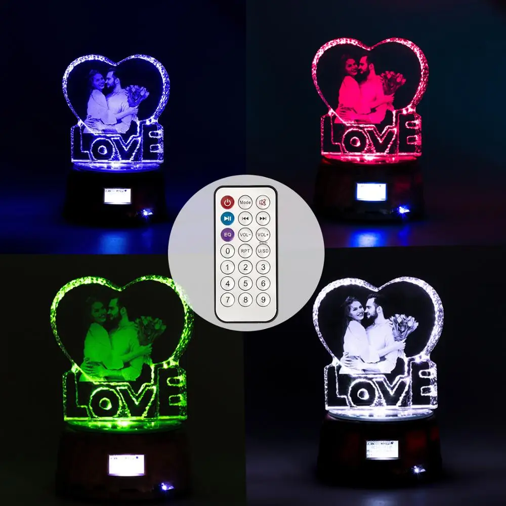 Personalized Photo LED Night Light Wood Base Crystal Photo MP3 Music Swivel Display Bluetooth Lamp RGB Remote Control For gift