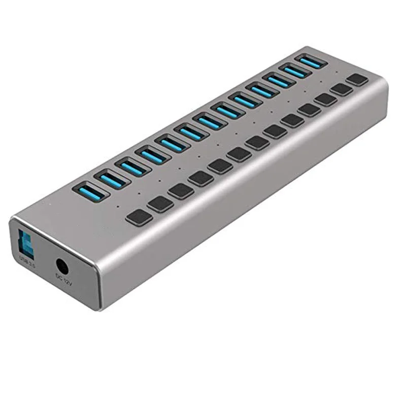 USB 3,0 концентратор 16 Порты и разъёмы usb-хаб с Мощность адаптер/зарядки Порты и разъёмы/индивидуальный Мощность переключатели для Windows Vista/7/8/10 MacOS-8/9/X